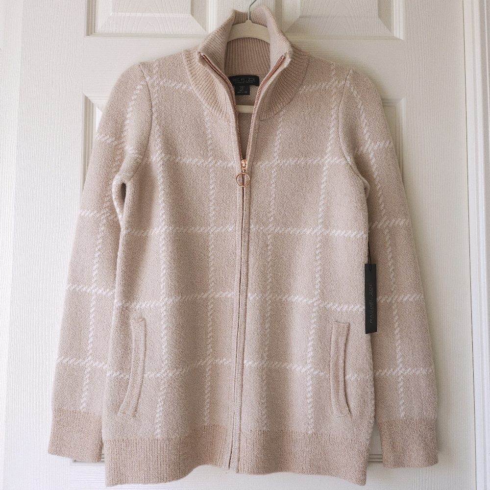 NWT🔖Rachel Zoe Windowpane Plaid Zip-Up Sweater